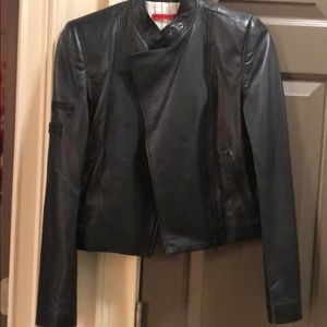Black leather Alice + Olivia motorcycle jacket